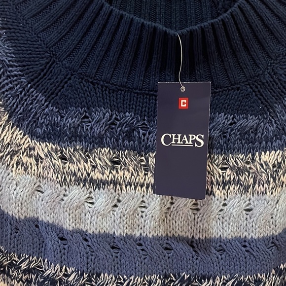 NWT CHAPS Chunky Cable Knit Sweater BlueCream Multi Color Size S - Picture 3 of 10